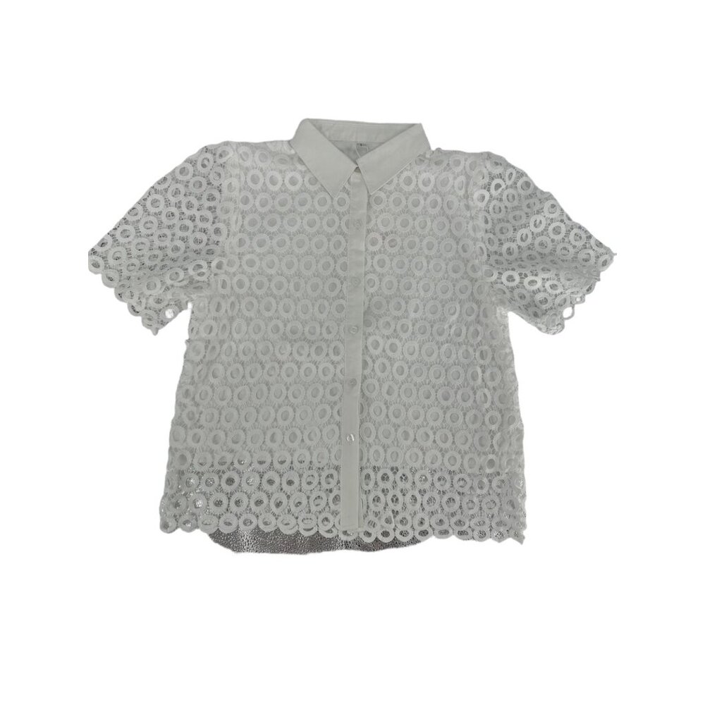 🐚 NWT White Eyelet Crochet 2-Piece Matching Set Resort Outfit L 🐚 - Picture 8 of 13